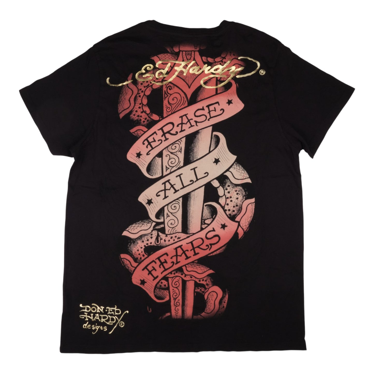 Ed Hardy "Erase All Fears" Graphic Black Tee