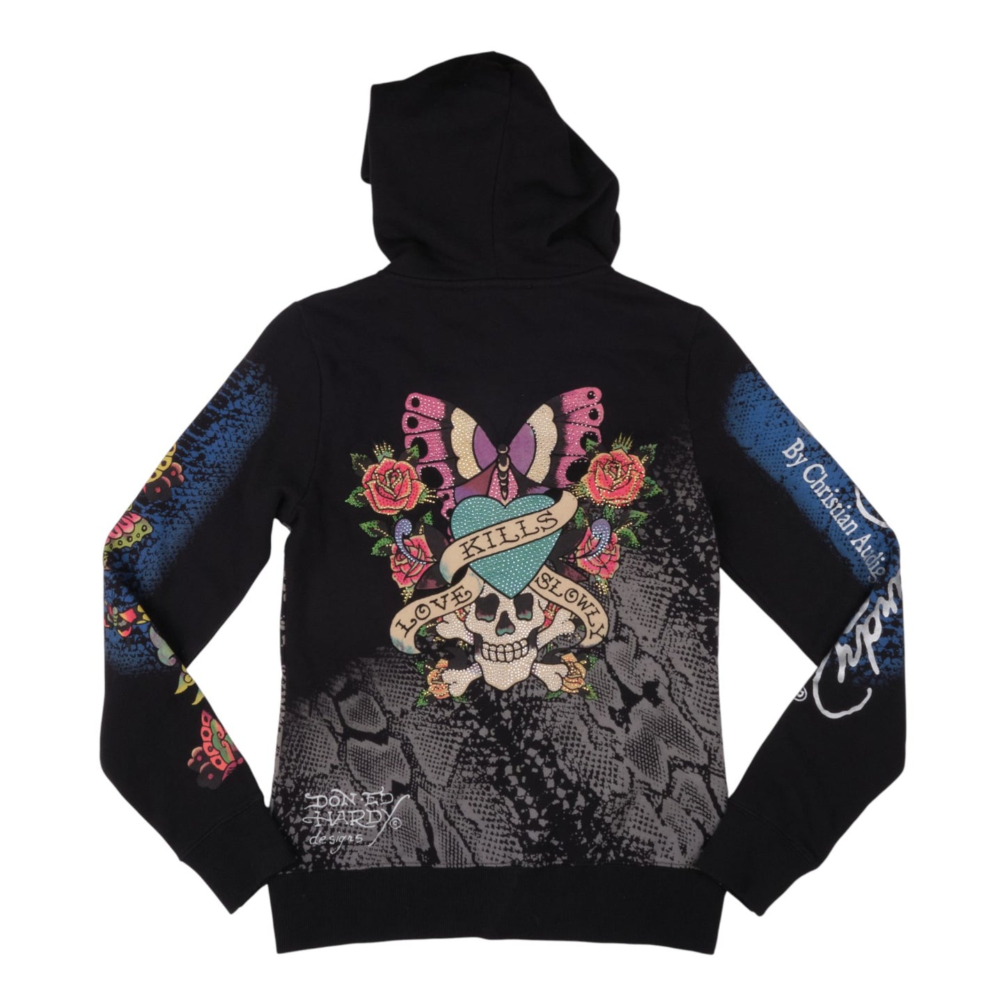 Ed Hardy Love Kills Slowly Rhinestone Black Hoodie