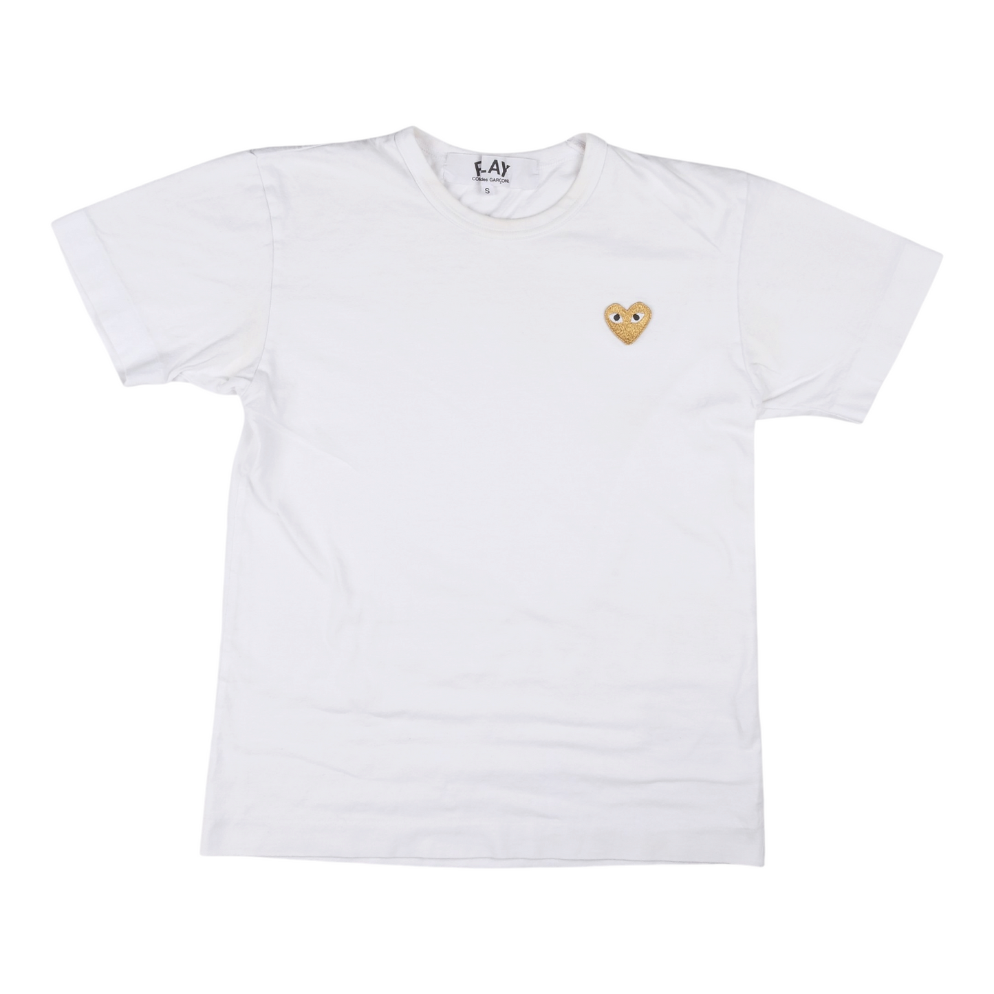 COMME des GARÇONS PLAY Gold Heart Appliqué White Tee