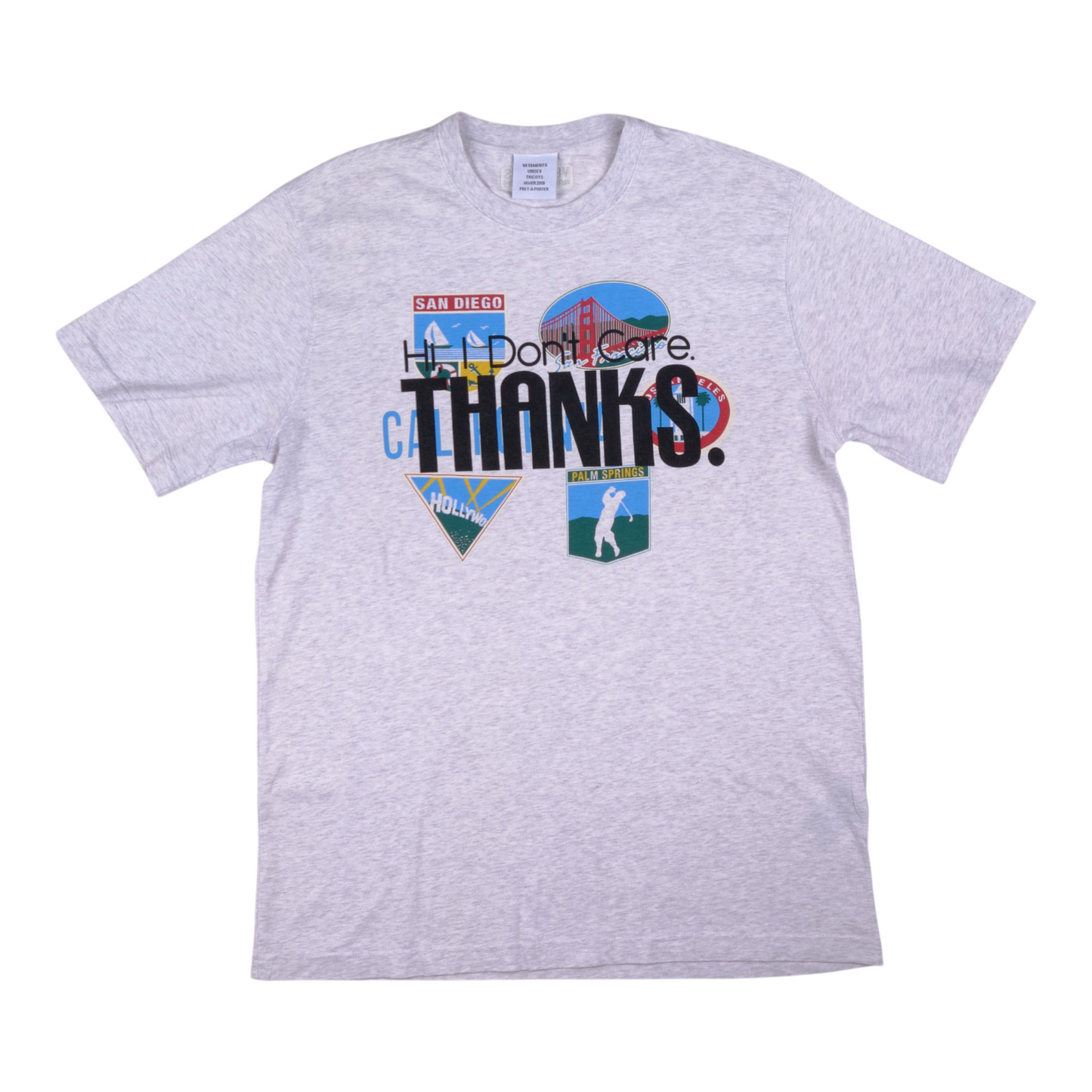 Vetements "Hi, I Don't Care Thanks" Graphic Grey Tee