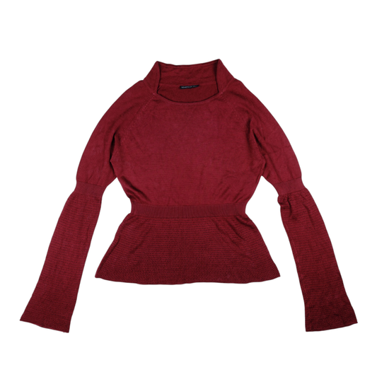 Vivienne Tam Burgundy Mock Neck Peplum Knit Top