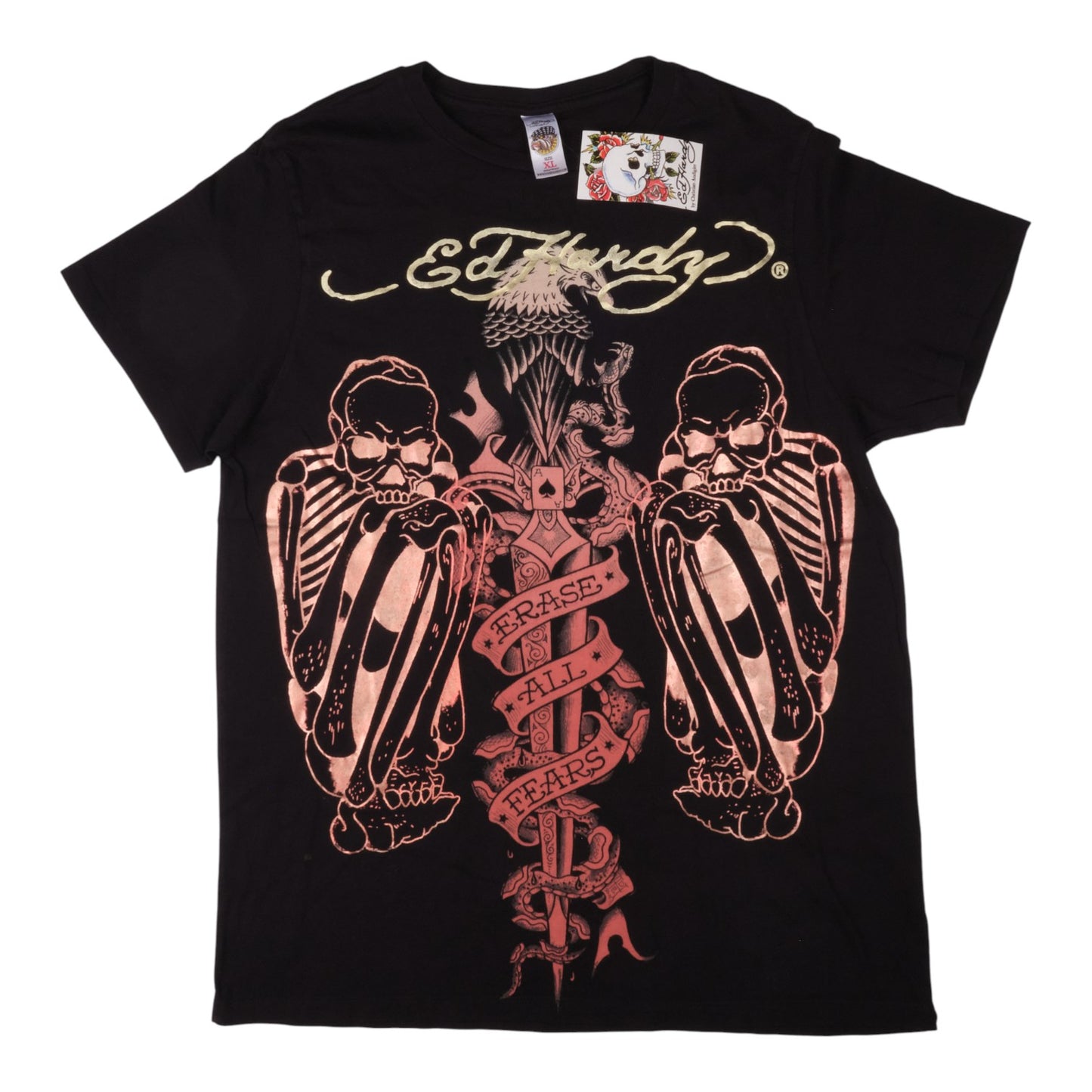 Ed Hardy "Erase All Fears" Graphic Black Tee