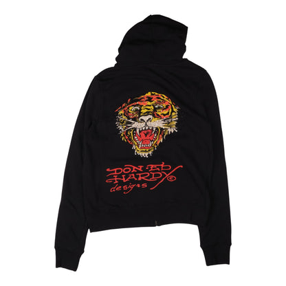 Ed Hardy Tiger Rhinestones Zip Up Black Hoodie