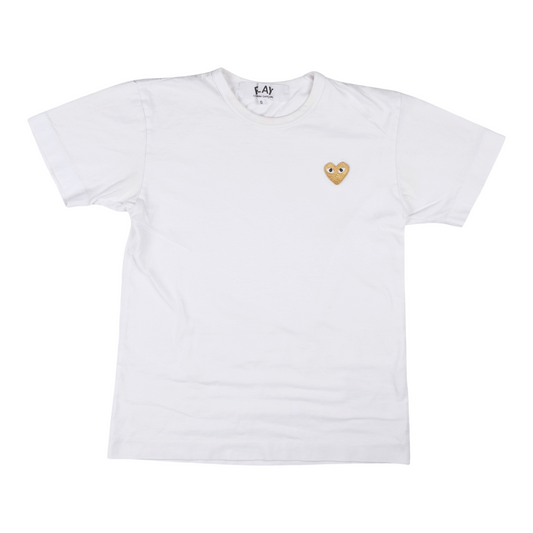 COMME des GARÇONS PLAY Gold Heart Appliqué White Tee