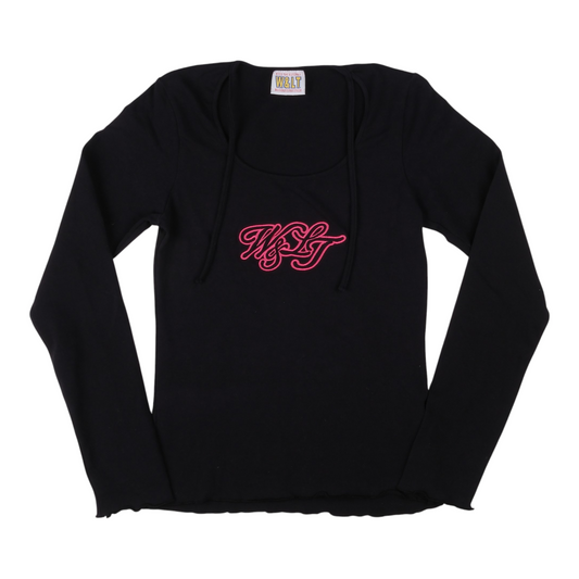 W&LT Pink Logo Black Long Sleeve Top