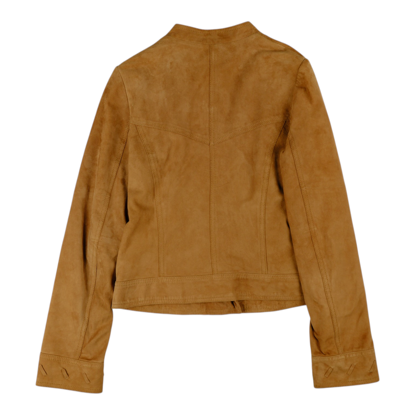 Vivienne Tam Tan Suede Asymmetric Zip Moto Jacket