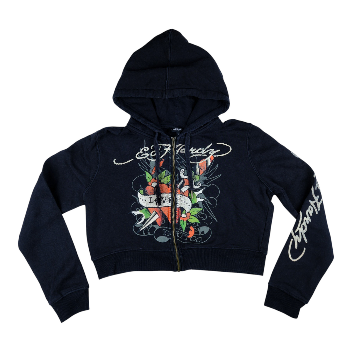 Ed Hardy Tattoo Heart Cropped Zip Hoodie