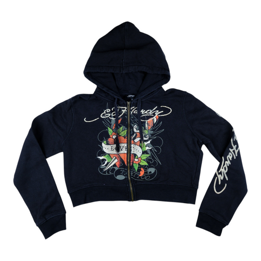 Ed Hardy Tattoo Heart Cropped Zip Hoodie
