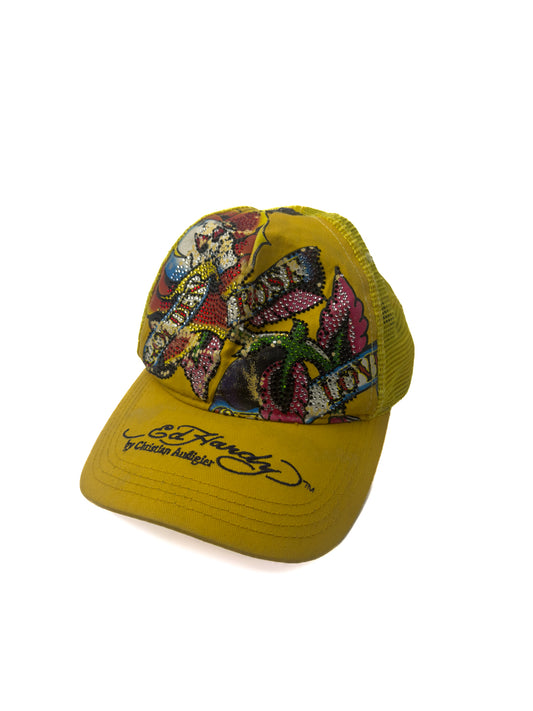 Ed Hardy Rhinestone Yellow Trucker Cap