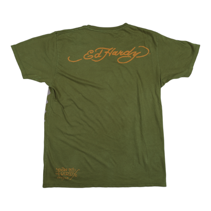 Ed Hardy Tiger Head Argyle Olive Tee