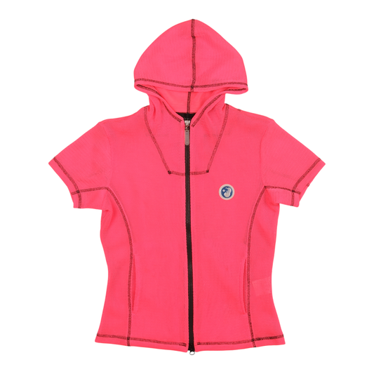 FÖTUS Neon Pink Mesh Hooded Short Sleeve Zip Top