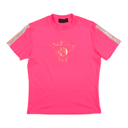 FÖTUS Neon Pink Diamond Logo Tee with Silver Shoulder Stripes