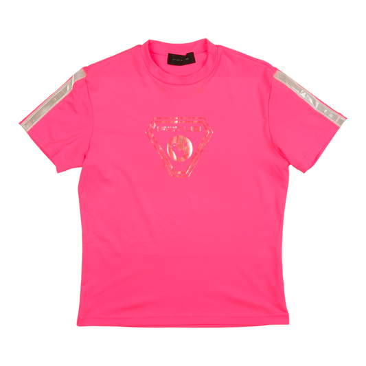 FÖTUS Neon Pink Diamond Logo Tee with Silver Shoulder Stripes
