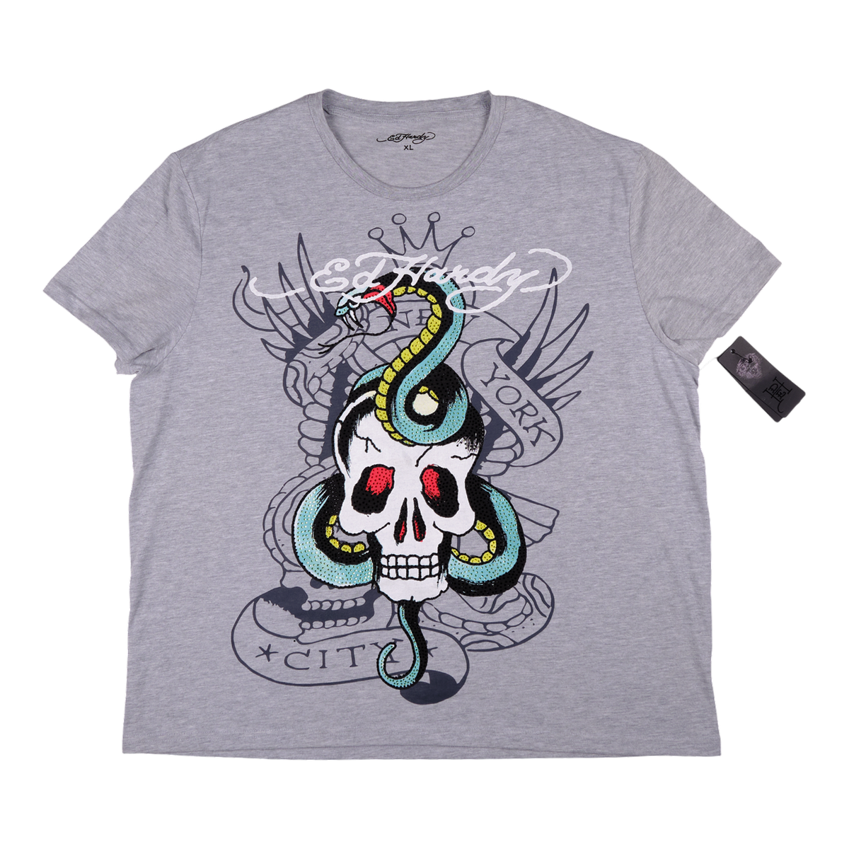 Ed Hardy Skull & Snake New York City Grey Tee