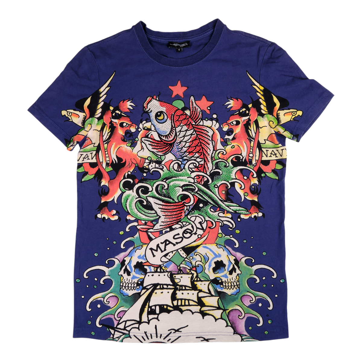 Ed Hardy Koi Dragon Skull Ship "Masq." Tee