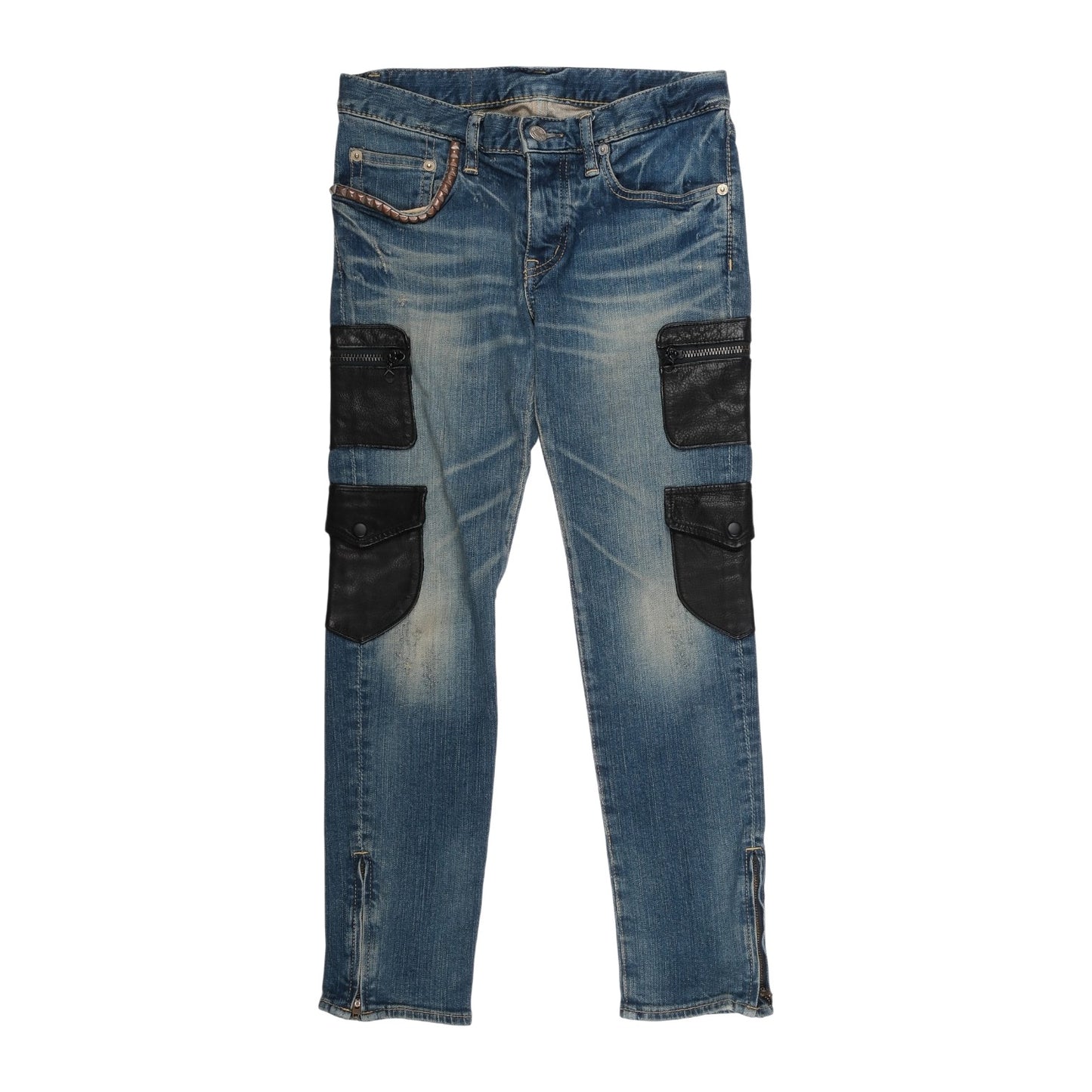 Hysteric Glamour Black Leather Pocket Cargo Denim Jeans