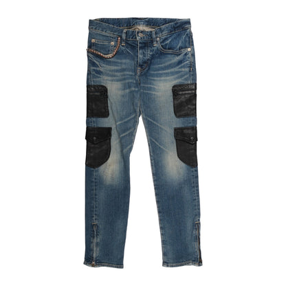 Hysteric Glamour Black Leather Pocket Cargo Denim Jeans