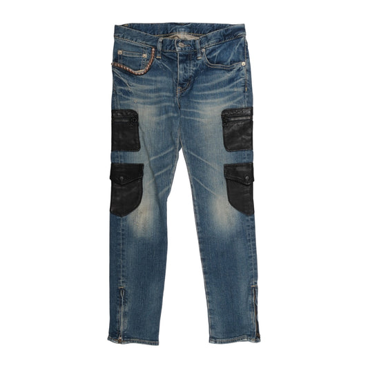 Hysteric Glamour Black Leather Pocket Cargo Denim Jeans