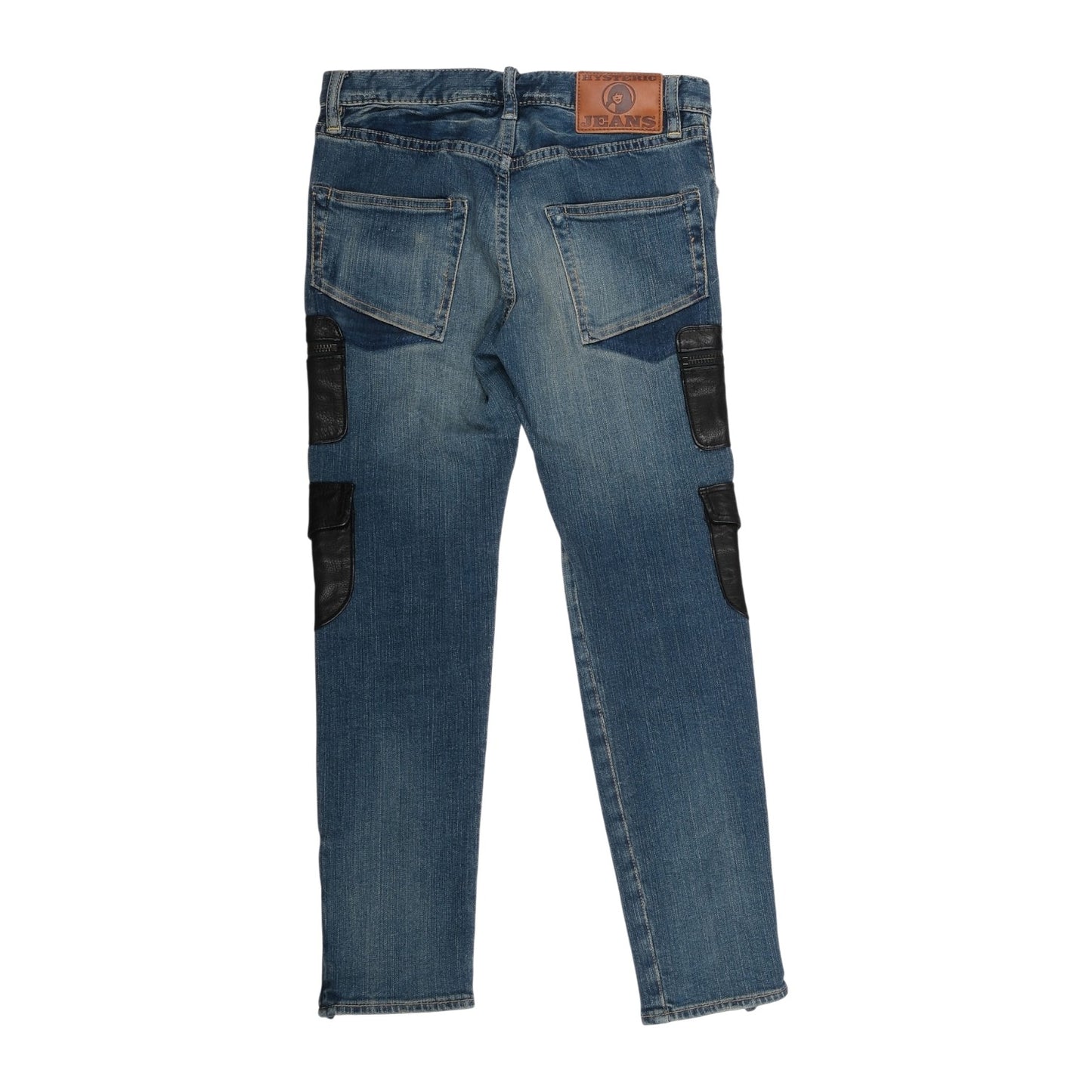 Hysteric Glamour Black Leather Pocket Cargo Denim Jeans