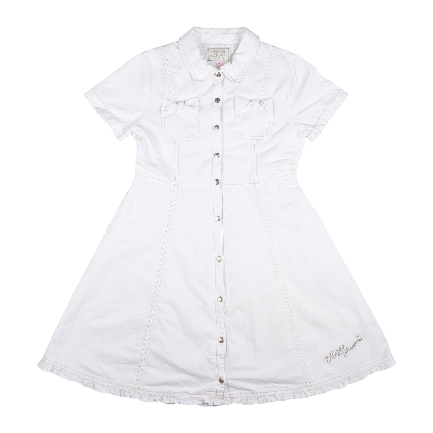 Mezzo Piano Bow Pocket White Denim Dress