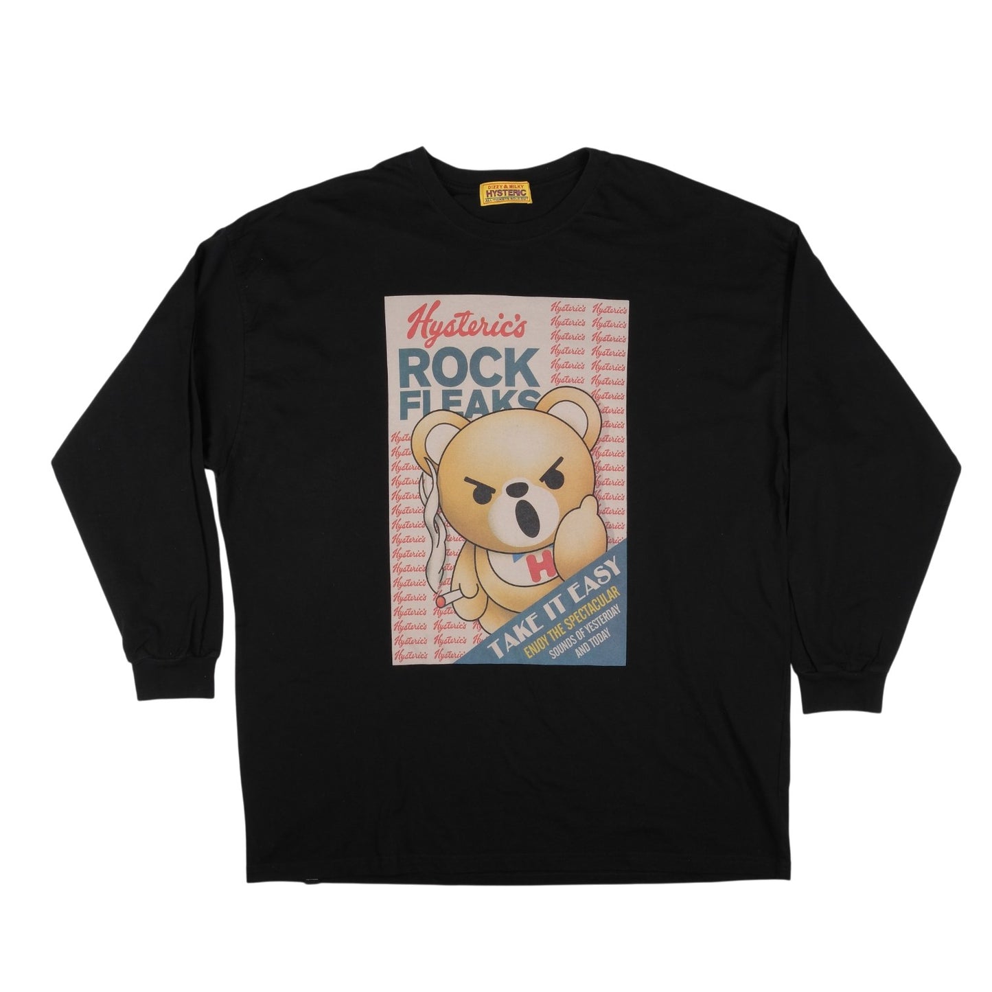 Hysteric Glamour "Rock Fleaks" Bear Black Long Sleeve Tee