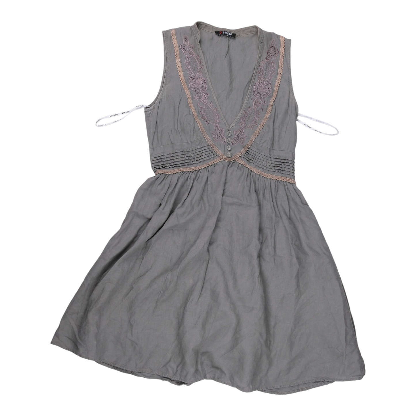 Morgan de Toi Embroidered V-Neck Grey Dress