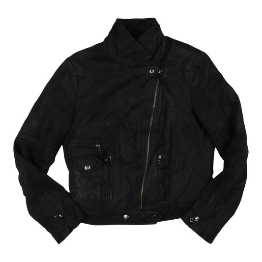 Just Jeans Genuine Leather Black Cropped Jacket