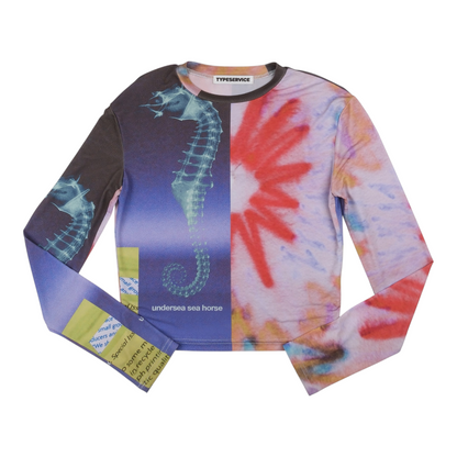 Typeservice "Undersea Sea Horse" Mesh Long Sleeve Top