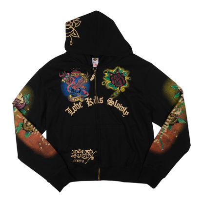 Ed Hardy "Love Kills Slowly" Dragon Rose Black Zip Hoodie