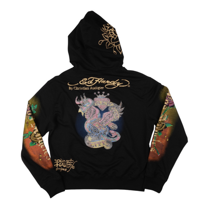 Ed Hardy "Love Kills Slowly" Dragon Rose Black Zip Hoodie