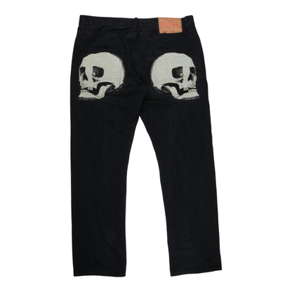 Ed Hardy Dual Skull Embroidered Black Jeans