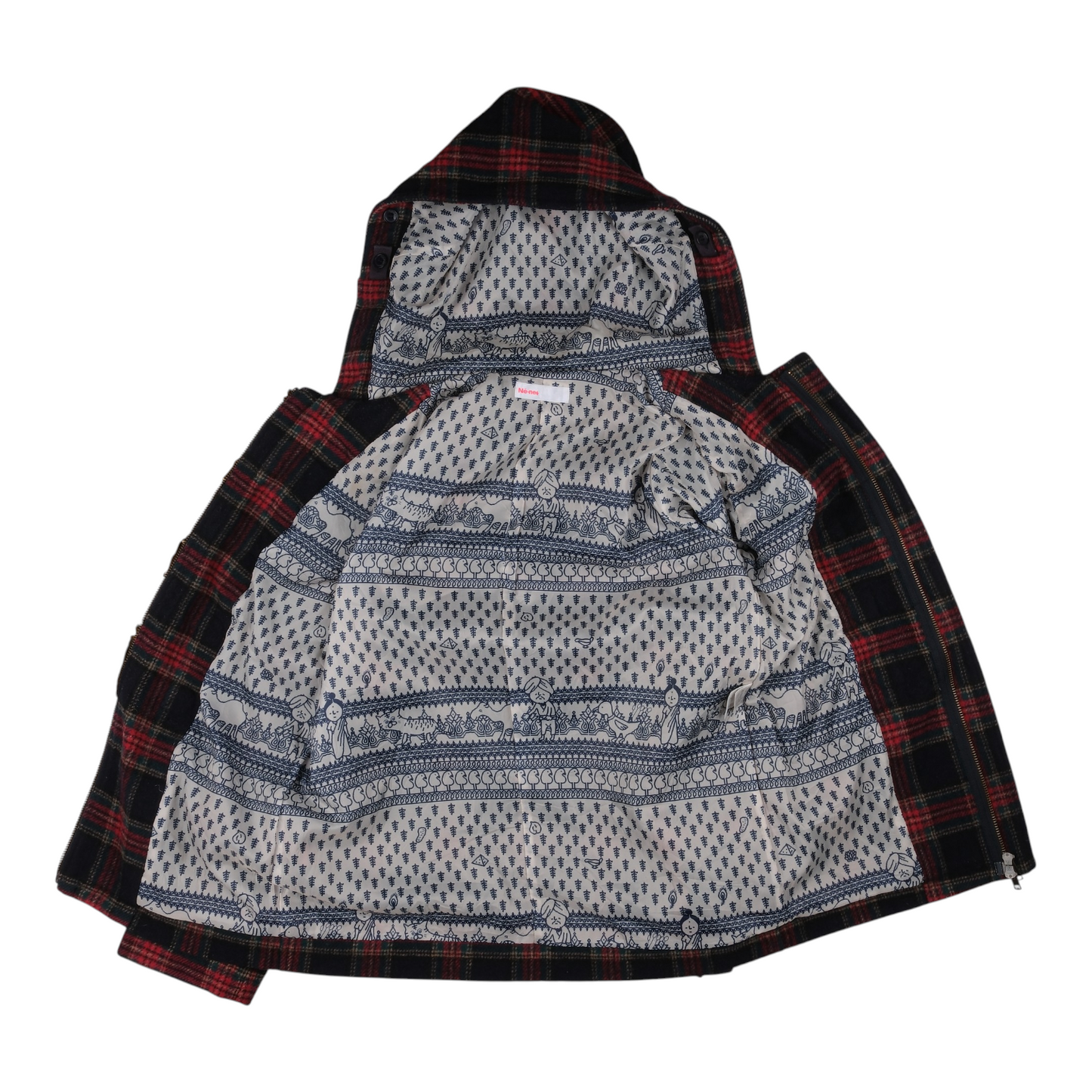 Né-Net Plaid Duffle Coat Red Black