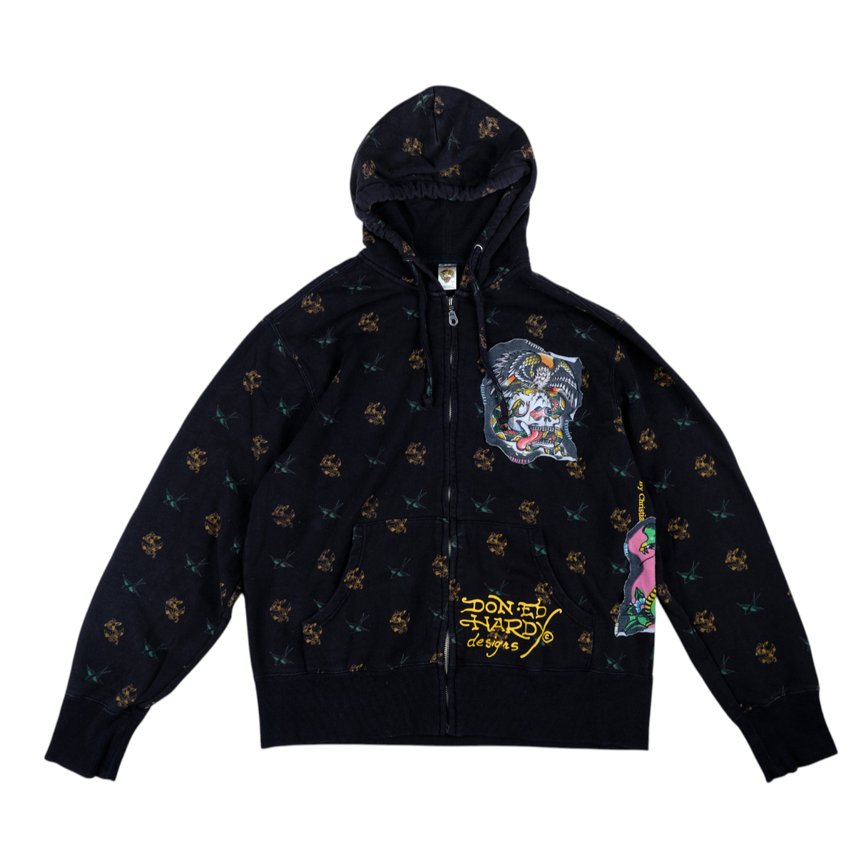 Ed Hardy Eagle & Snake Patchwork Zip Hoodie